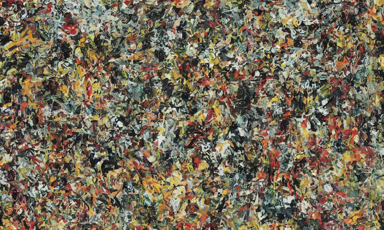 Image similar to cornucopia tick-tock, jackson pollock, oil on canvas