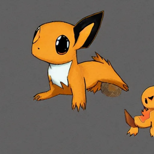 Image similar to Eevee riding a charmander