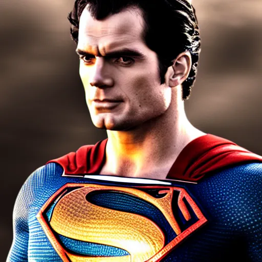 Prompt: henry cavill as superman, detailed face, professional photography, cinematic, 8k,