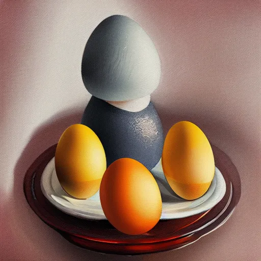 Prompt: portrait of a conundrum, eggs on canvas, condiments trending on artstation