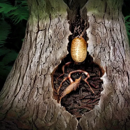 Image similar to a vampire maggot that lives in a tree stump, horror