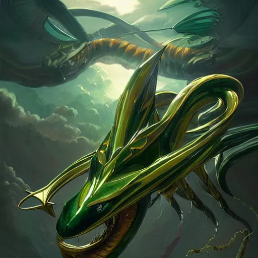 Image similar to hyperrealistic photo of rayquaza the flying sanke like dragon pokemon, character design, concept art, studio lighting, ultra detailed, structured art, ultra detailed, professional photography, cinematic art by artgerm and greg rutkowski and alphonse mucha