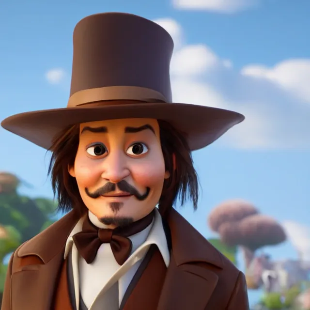 Image similar to johnny depp as a pixar disney character from up 2 0 0 9 unreal engine octane render 3 d render photorealistic