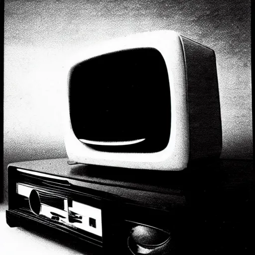 Image similar to japanese 70s black and White TV show, Photorealistic, tentacles coming out of a vintage TV set