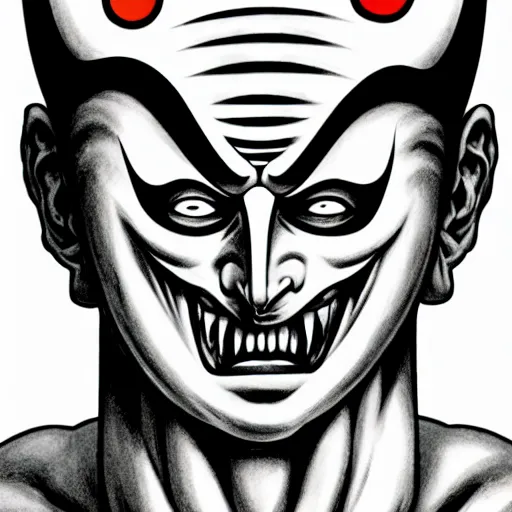 Image similar to A man wearing white robes with a crazyGreek theater mask, white robes, crazy mask, theater mask, greek mask, ancient greece, crazy, muscular figure, manga art, manga, Junji Ito, Junji Ito artwork, Ito Junji art, 4k