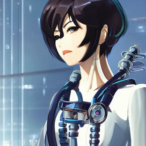 Image similar to makoto shinkai android mechanical cyborg anime girl