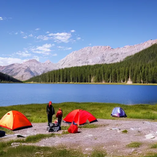 Image similar to people camping on a lake