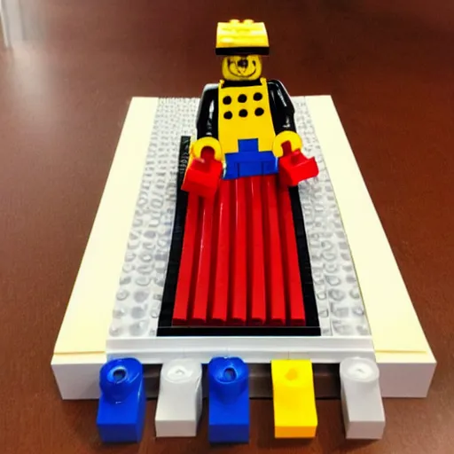 Prompt: a guillotine made out of legos