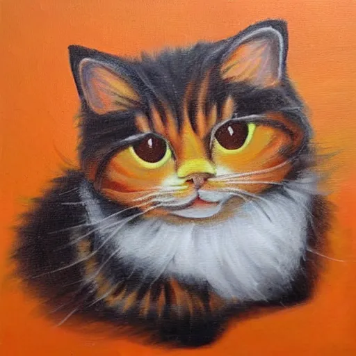 Image similar to katzuan manguan paka, painting of a cute fluffy orange green cat