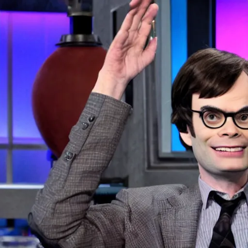 Image similar to bill hader pretending to be larry king