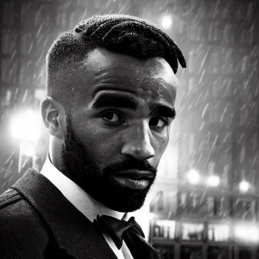 Image similar to lacazette as a 1 9 4 0 s gangster, noir, fog, serious, extreme detail, realistic, 4 k