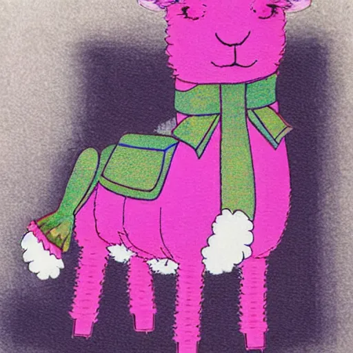 Prompt: pink alpaca wearing a tuxedo by Hayao Miyazaki and Tsubaki Izumi, beautiful, colorful