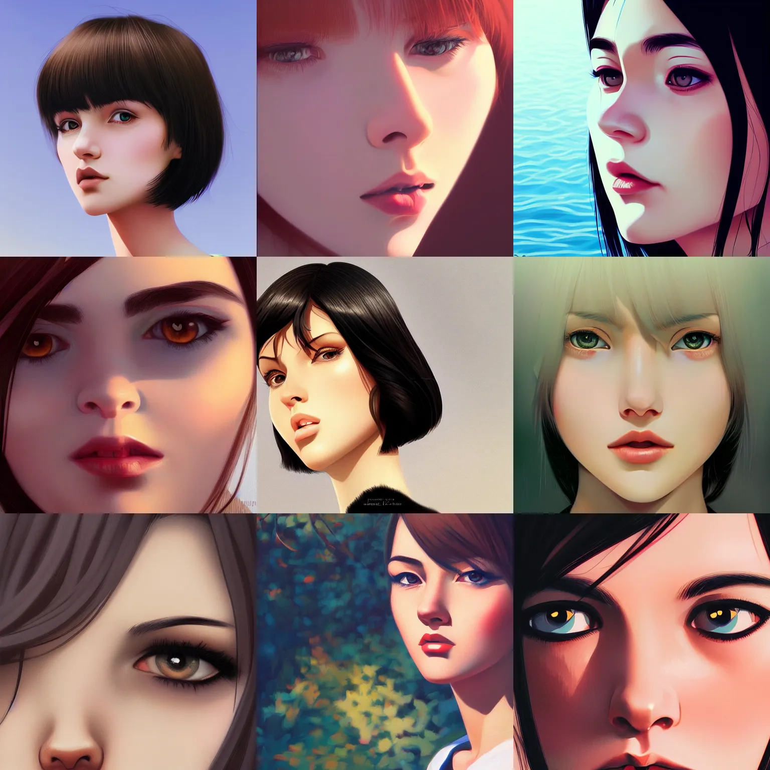 Prompt: close up a face female portrait, 25 years old in a scenic environment by Ilya Kuvshinov