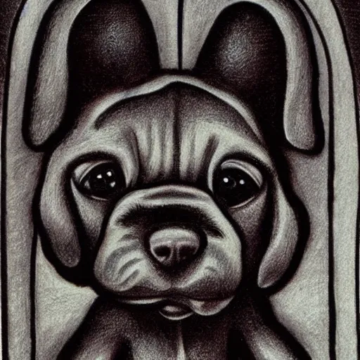 Image similar to a cute puppy, drawn by h. r. giger