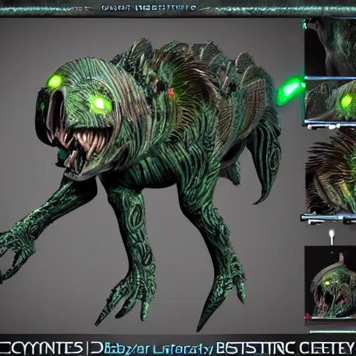 Prompt: 3 d cybernetic bestiary creature scene