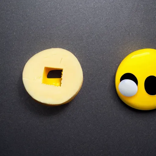 Prompt: pacman eating a piece of cheese, photo-realistic