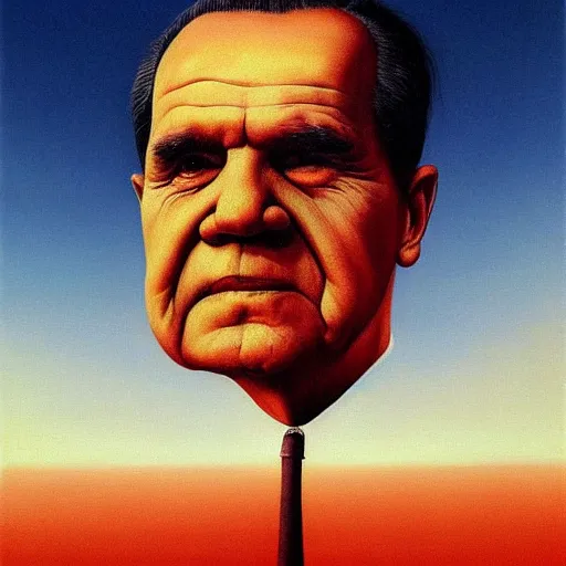 Prompt: Zdzisław Beksiński painting of Richard Nixon