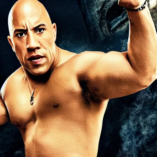 Image similar to film still of the rock as dominic toretto in fast & furious