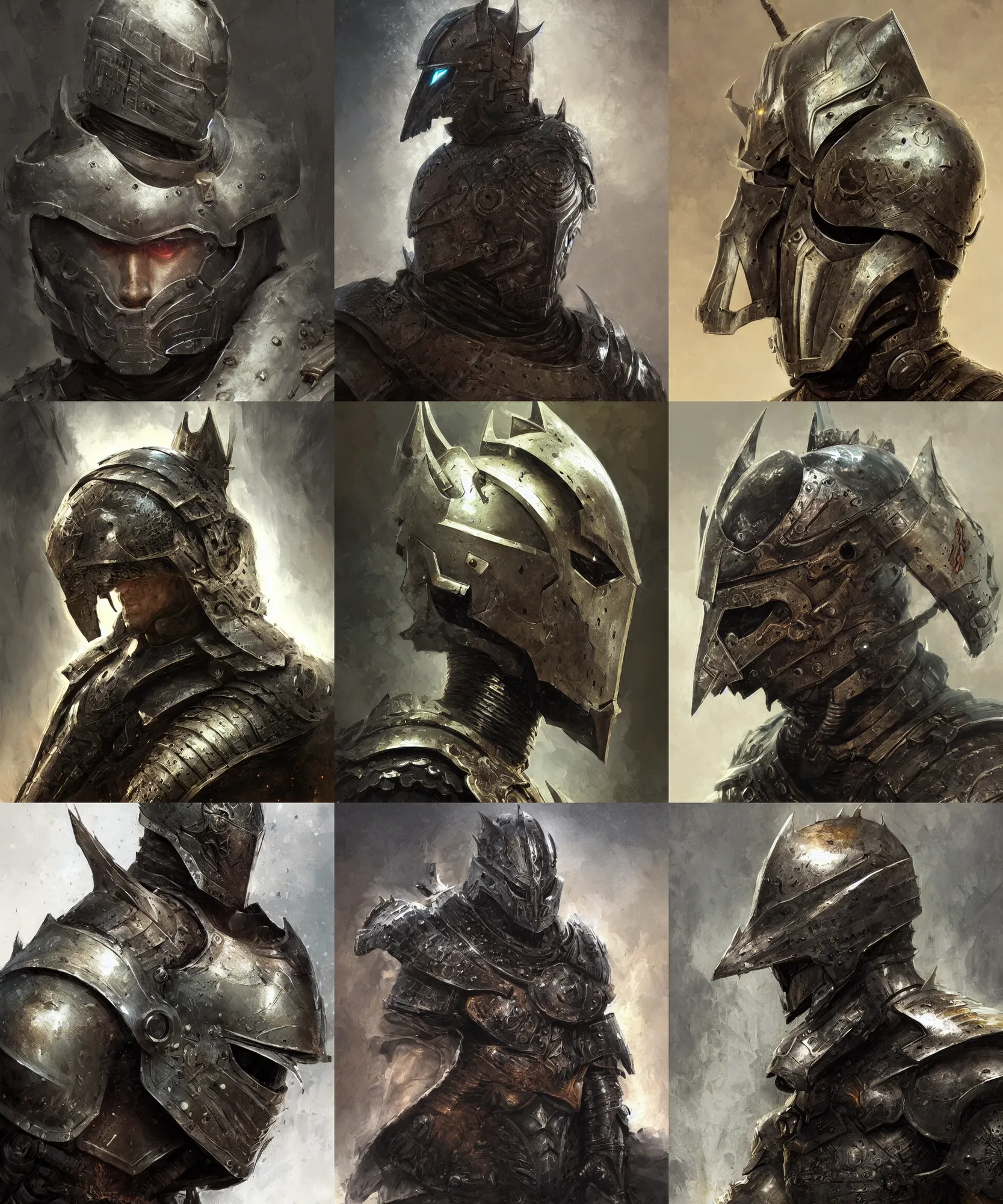 Prompt: digital art painting super detailed dark armored man, wolf head helmet, guts armor from berserk inspired, dark souls style dnd portrait painted by craig mullins and gaston bussiere and greg rutkowski, symmetrical face, defined facial features, symmetrical facial features, dramatic lighting