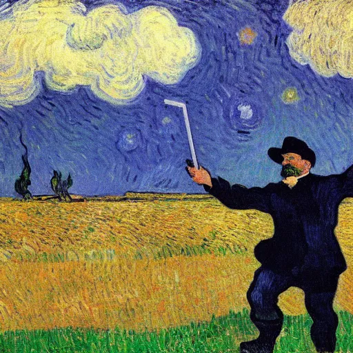 Prompt: a cow is running on the cloud, post - impressionism, by van gogh, seurat, selfie ， - h 1 0 2 4