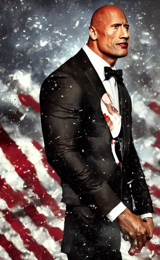 Image similar to dwayne johnson wearing a suit as the president of the united states, dynamic lighting, photorealistic fantasy concept art, trending on art station, stunning visuals, creative, cinematic, ultra detailed