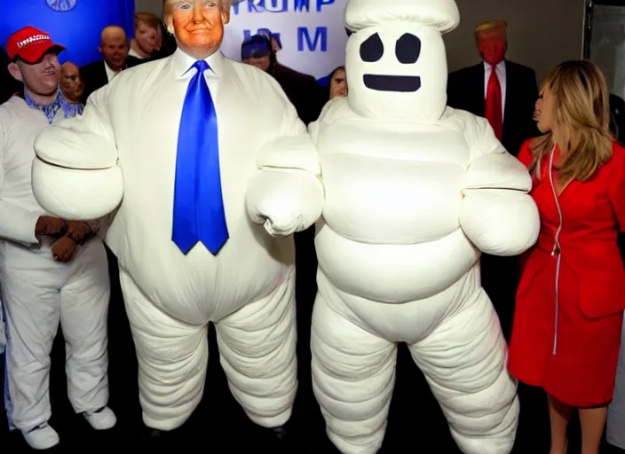 donald trump dressed as the michelin man, flash | Stable Diffusion