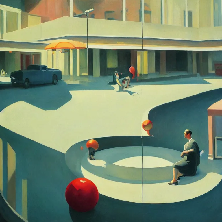 Image similar to round metaballs belting together and dripping on the floor, painted by Edward Hopper, painted by James Gilleard, surrealism, airbrush