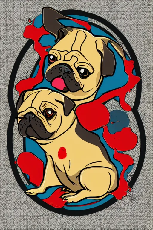 Image similar to Evil pug, the devil, sticker, blood thirsty, blood, evil, colorful, illustration, highly detailed, simple, smooth and clean vector curves, no jagged lines, vector art, smooth