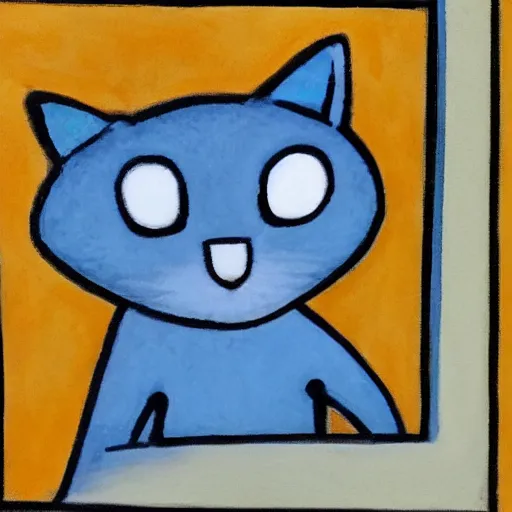 Image similar to The blue cat looking out of the window at night