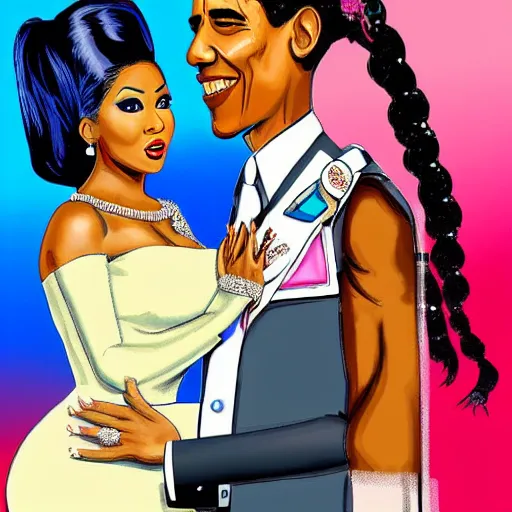 Image similar to nicki minaj marrying barack obama, highly detailed poster illustration