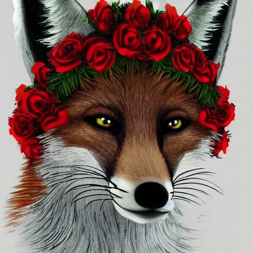 Image similar to fox wearing a wreath, fantasy art, trending on artstation