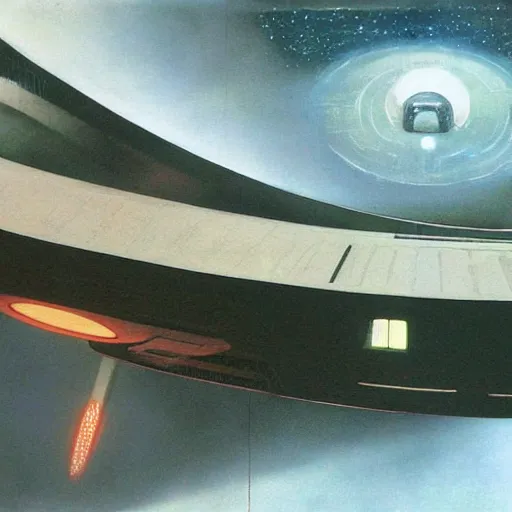 Image similar to the bridge of the starship enterprise from star trek the original series with the crew at their stations. realistic concept art painting,