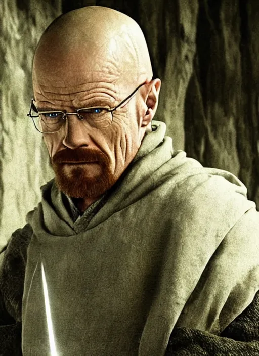 Prompt: Walter White in Lord of the rings, amazing movie cover art, no text