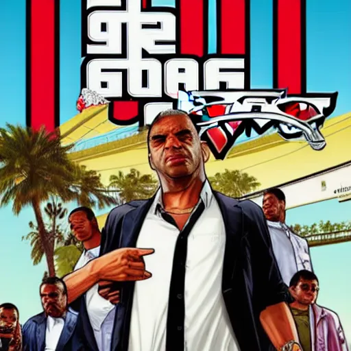 Prompt: AOC on the cover of GTA V,