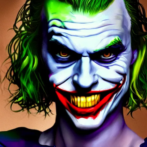 Image similar to the joker holding Margot Robbie printed pictures, digital painting, amazing detail, artstation, cgsociety