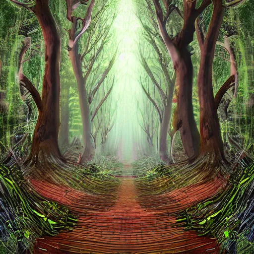 Prompt: forest merged with silicon - based life, art on deviantart