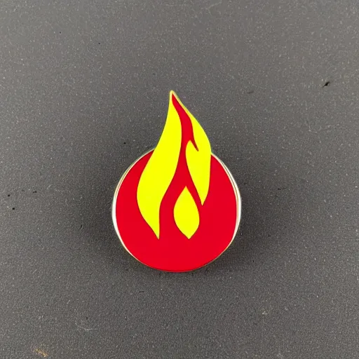 Image similar to a diamond enamel pin of a retro 1 9 8 0 s minimalistic flame fire warning label, smooth curves