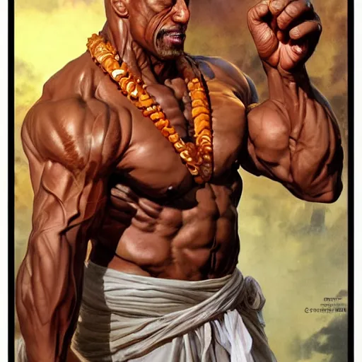 Image similar to the rock as dhalsim from street fighter, 4 k, ultra realistic, detailed focused art by artgerm and greg rutkowski and alphonse mucha