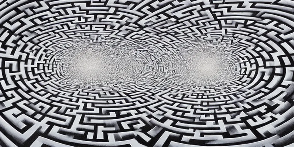 Image similar to the infinite maze, mind - blowing illusion painting by tomek setowski