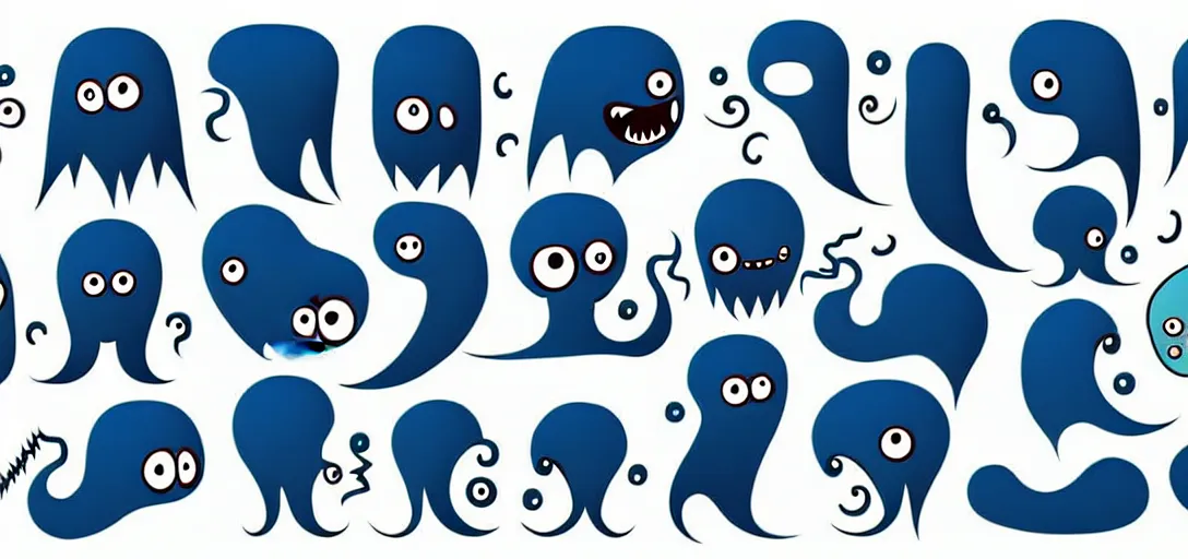 Prompt: cute monster, character design, character sheet, facial expressions, gestures, emotions, vector art, illustration, toy, cel shaded, 2 d, digital art, sharp focus, stylized, illustration, art by mike mignola, neutral face, long blue hair, long nose, big eyes, long legs, big belly, no ears, no horns, no tail,
