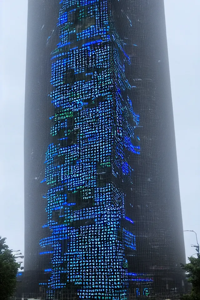 Image similar to cyberpunk tower made out of billions of stacked computer screens