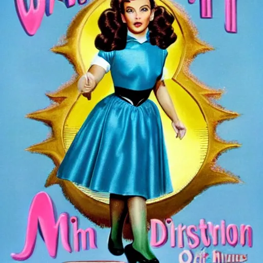 Prompt: Kim kardashian as Dorothy in the wizard of oz 1938, technicolor, movie poster,