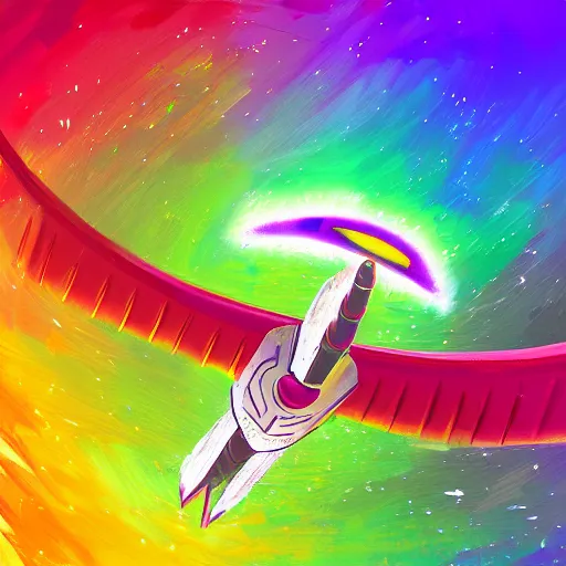 Prompt: a powerful javelin soars through the air, swirling bright energies, digital painting