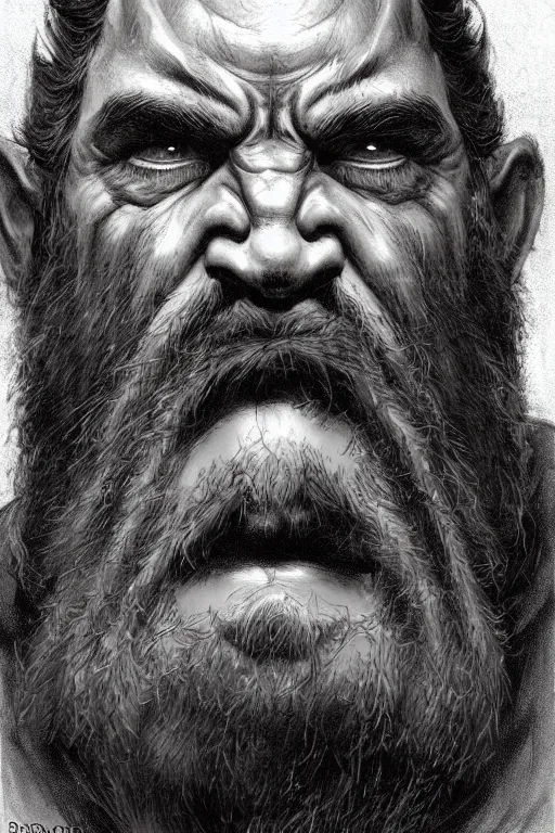 Image similar to head and shoulders portrait of a dwarf adventurer, mouth scar, grandfatherly, veteran, leather armor, male, high fantasy, d & d, by donato giancola, face details, extremely detailed, digital illustration