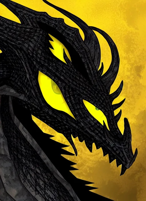 Prompt: portrait of black dragon with yellow eyes, fantasy, dnd, magical, simple background