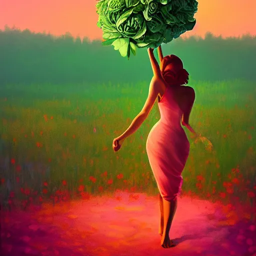 Image similar to portrait, giant rose flower head, girl dancing in a suit, surreal photography, sunrise, blue sky, dramatic light, impressionist painting, digital painting, artstation, simon stalenhag