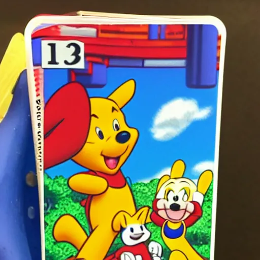 Image similar to photograph of winnie the pooh and super mario and sonic the hedgehog anime style, on pokemon card packs at target