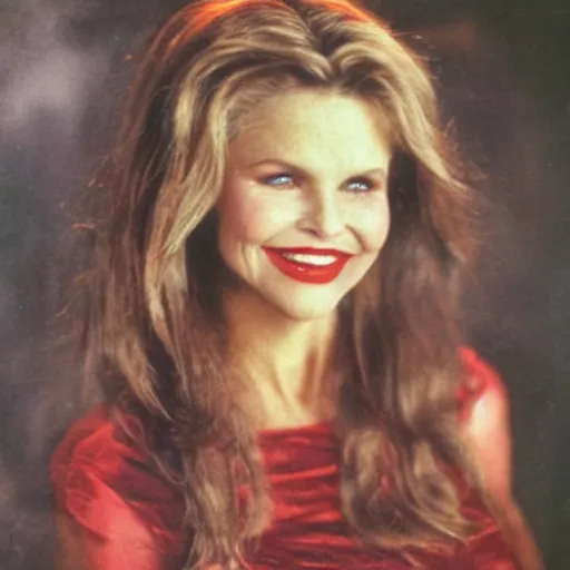 Prompt: Christie Brinkley as a vampire, photograph from the 1800s