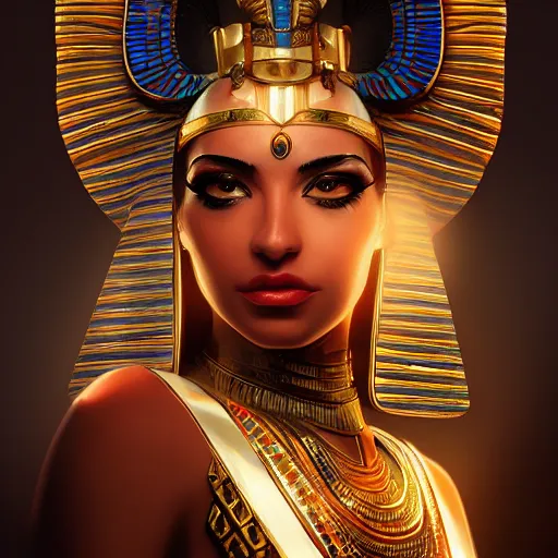 Image similar to a stunning artstation style portrait painting of an Egyptian goddess, in the style of WLOP, eyes filled with a hypnosis spiral, 8k masterpiece, cinematic lighting, pristine clean design, fantasy, insanely detailed, atmospheric