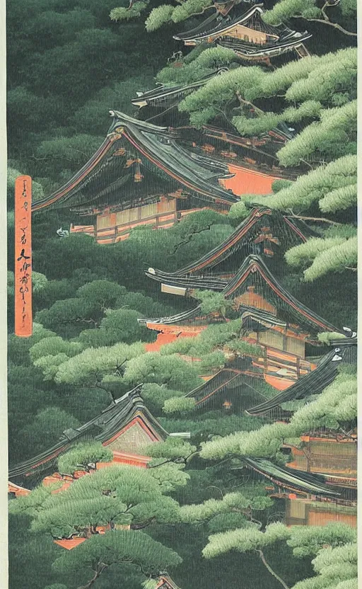 Image similar to japanese inspired poster, beautiful japanese architecture and nature, oil on canvas, japanese art beautiful aesthetic